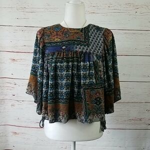 ZARA // boho print bell sleeve trapeze top
